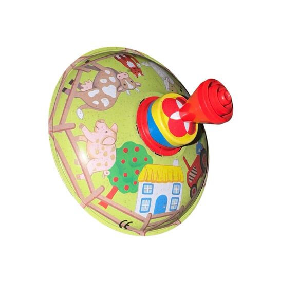 Other - Vintage SPINNING TOP Tin Toy ~ Farm House Tractor Animals Toysmith Cow Sheep Cat
